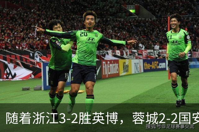 随着浙江3-2胜英博，蓉城2-2国安，泰山1-2，中超最新积分榜出炉